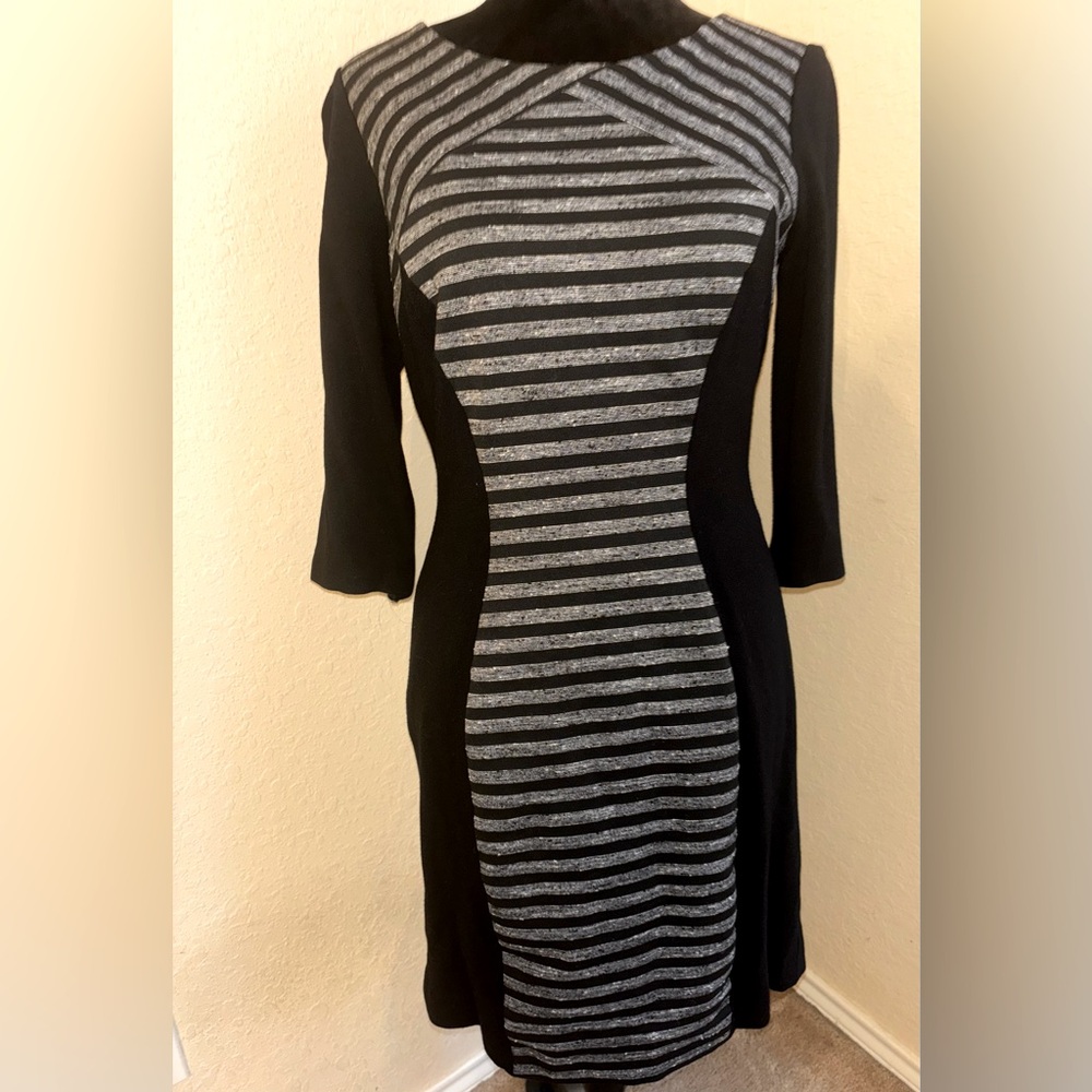 Antonio Melani Black & Gray Striped Bodycon Dress, Size 6